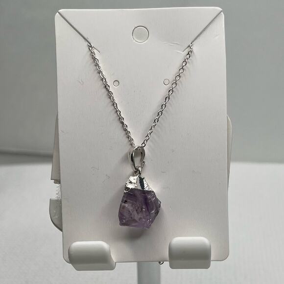Ettika Purple Amethyst Pendant Long Silver Necklace - Picture 1 of 4